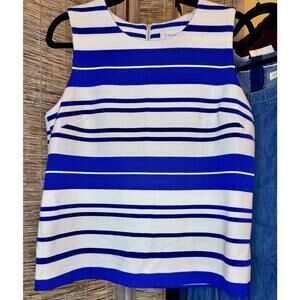 Calvin Klein Blue & White Striped Sleeveless Shell Top – Size 10